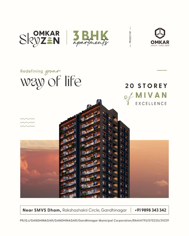 Omkar Group,  omkar, omkarskyzen, omkargroup, gandhinagar, homeingandhinagar, luxuriousapartments, luxuriouslifestyle, luxuryhomes, findyourzen, findyourcalm, peace, peaceful, peacefulspace, zenmode, smvsdham, gandhinagarrealestate, 3bhkhomes, 3bhkapartments, luxurious3bhk, mivanconstruction