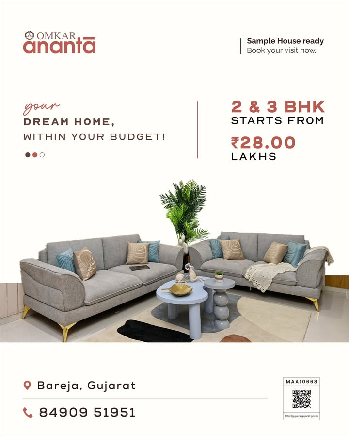 Omkar Group,  barejaahmedabad, omkarananta, omkargroup, omkar, bareja, 2bhkapartments, 3bhkapartments, homeinbareja, spacioushomes, spaciousapartments, samplehouseready, samplehouse?, samplehouse