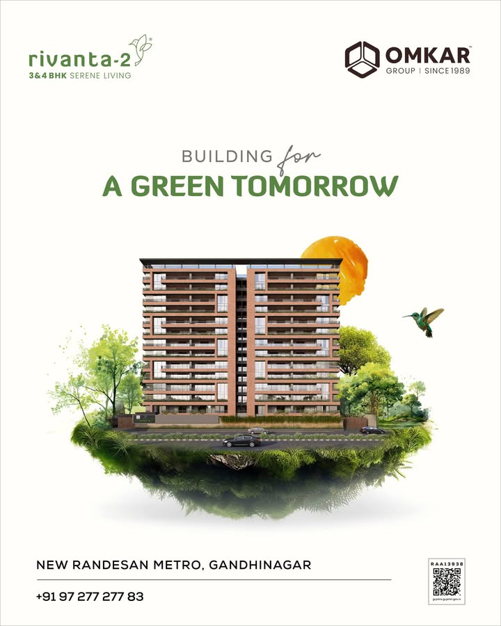 Omkar Group,  Rivanta2, LuxuryLiving, ConnectedTerrace, 3BHK, 4BHK, GandhinagarHomes, TriCityLiving, SkyAmenities, RealEstate, NearRandesanMetro, NewLaunch, HomeGoals, rivantabypramukhomkar, livearoundnature
