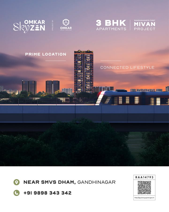 Omkar Group,  omkarskyzen, omkar, omkargroup, 3bhkhomes, 3bhk, luxuriousapartments, smvsdham, gandhinagar, mivanconstruction, mindfulness, 80units