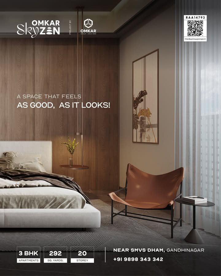 Omkar Group,  omkarskyzen, omkar, omkargroup, 3bhkhomes, 3bhk, luxuriousapartments, smvsdham, gandhinagar, mivanconstruction, mindfulness, 80units
