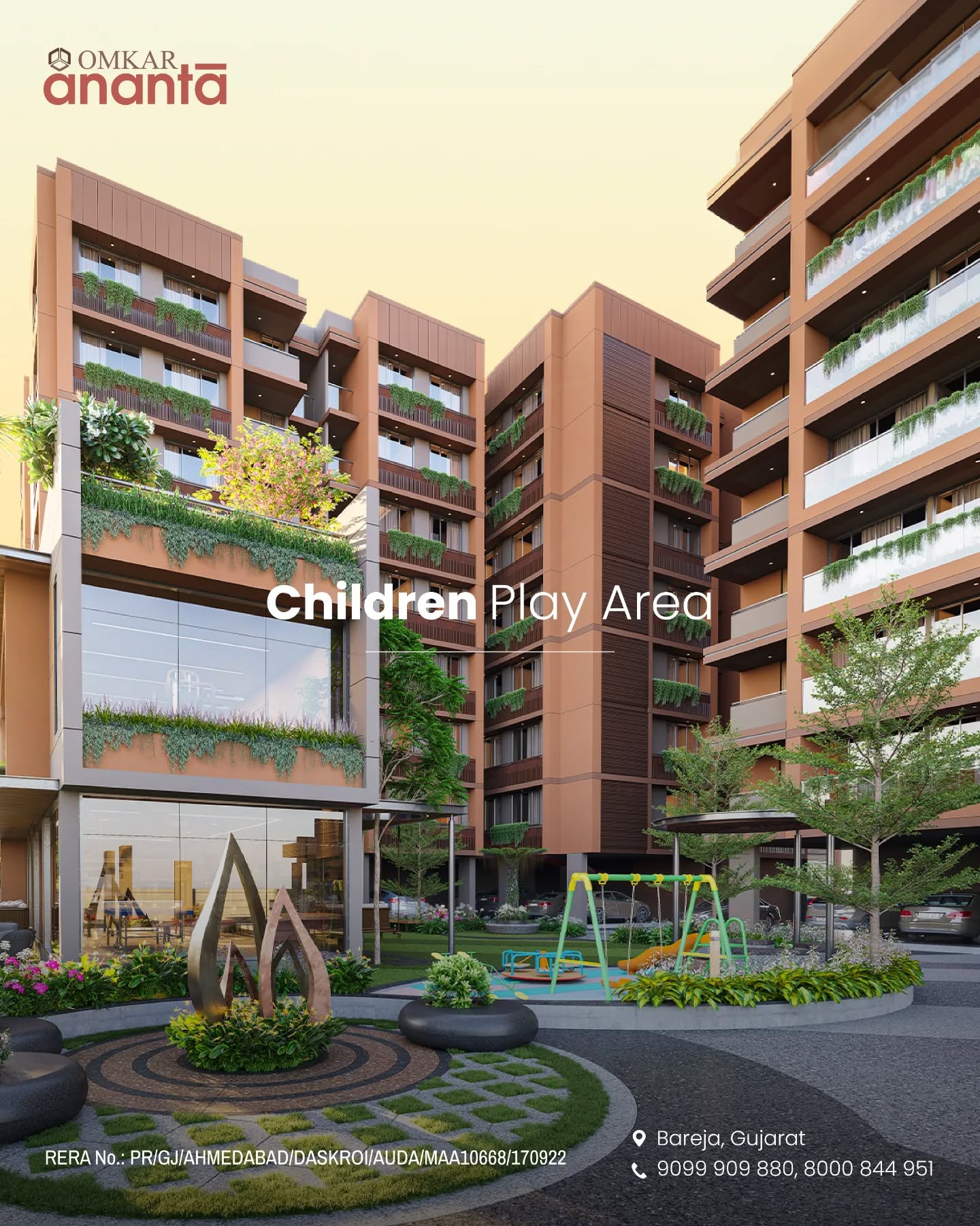 Omkar Group,  omkar, omkargroup, omkarananta, owningahome, 2bhkapartments, 3bhkapartments, buildingdreams, buyinghomes, bareja, homeinbareja, apartments, amenities, childrenplayarea, gazebo, joggingtrack
